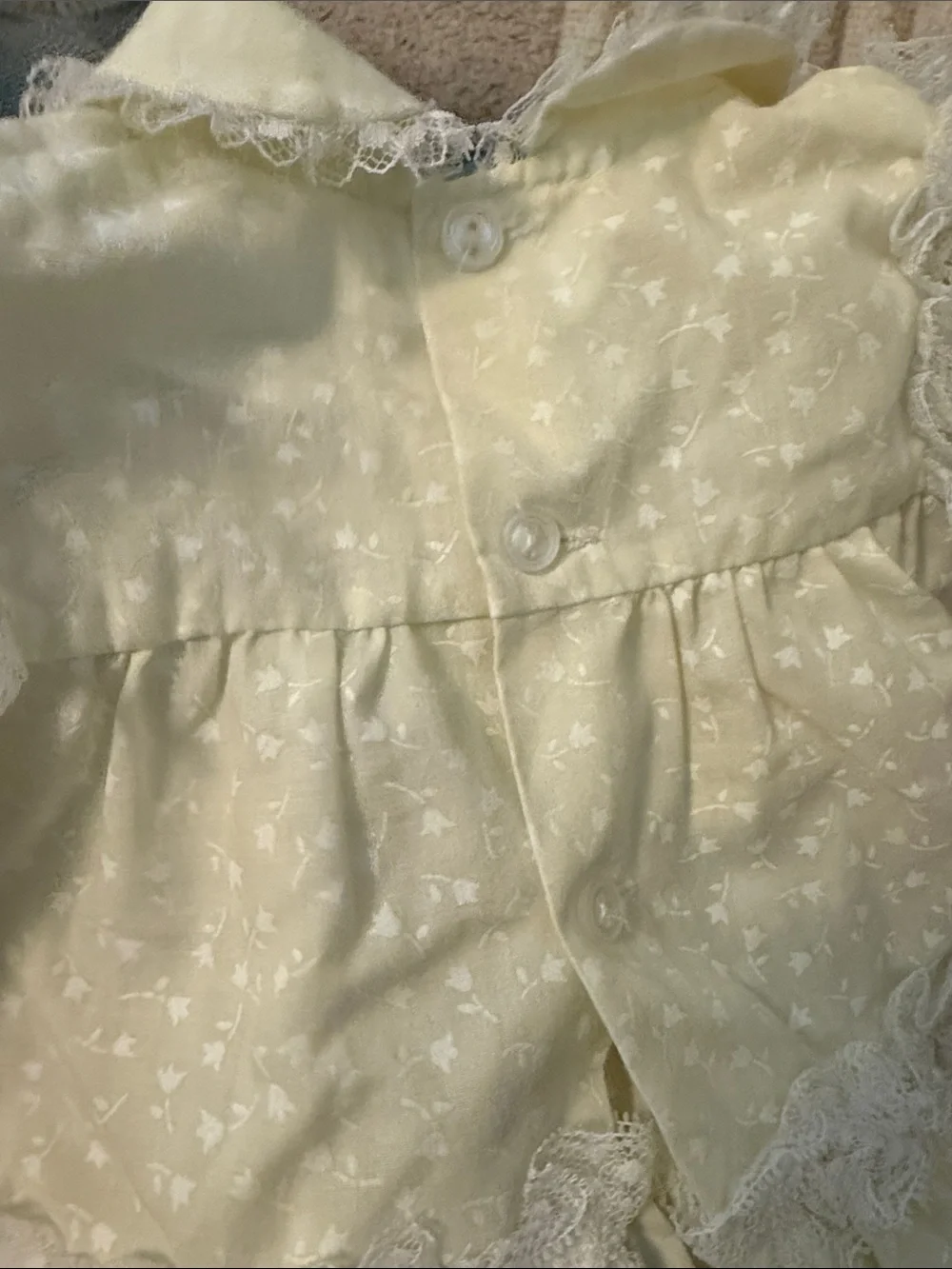 Vintage Lace-Trim Pale Yellow Floral Dress